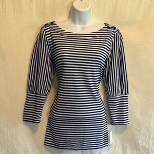 F-25 JohnPaulRichard NWT Blue & White Stripe 3/4 Sleeve Pullover Blouse‎ Size M